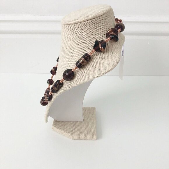 NWT Genuine Murano Glass & Copper Beads Beaded Necklace Purple - Picture 6 of 6